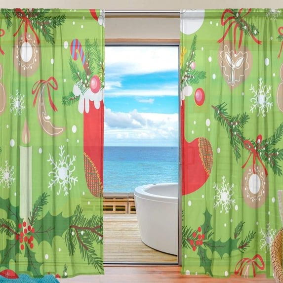 Splicing Pattern Christmas Pattern Background Semi Sheer Curtains Window Voile Drapes Panels Treatment-55X84in for Living Room Bedroom Kids Room