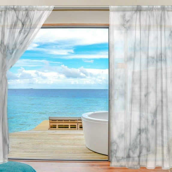 Splicing Pattern Marble Patterned Background Semi Sheer Curtains Window Voile Drapes Panels Treatment-55X84in for Living Room Bedroom Kids Room