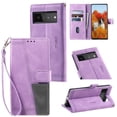 thumbnail image 1 of Splicing Wallet Case for Google Pixel 8 Pro, Wrist Strap Card Slots PU Leather Wallet Protection Case Magnetic Closure Stand Flip Case Cover for Google Pixel 8 Pro, Purple, 1 of 6