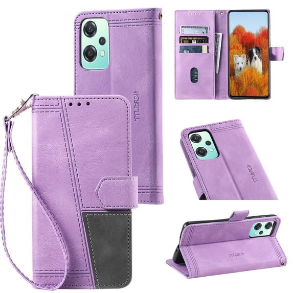 Splicing Wallet Case for OnePlus Nord CE 2 5G,Wrist Strap Card Slots PU Leather Wallet Protection Case Magnetic Closure Stand Flip Case Cover for OnePlus Nord CE 2 5G,Purple
