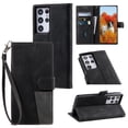 thumbnail image 1 of Splicing Wallet Case for Samsung Galaxy S21 Ultra, Wrist Strap Card Slots PU Leather Wallet Protection Case Magnetic Closure Stand Flip Case Cover for Samsung Galaxy S21 Ultra, Black, 1 of 6