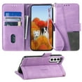 thumbnail image 1 of Splicing Wallet Case for Samsung Galaxy S22 Plus, Wrist Strap Card Slots PU Leather Wallet Protection Case Magnetic Closure Stand Flip Case Cover for Samsung Galaxy S22 Plus, Purple, 1 of 6