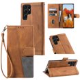 thumbnail image 1 of Splicing Wallet Case for Samsung Galaxy S22 Ultra,Wrist Strap Card Slots PU Leather Wallet Protection Case Magnetic Closure Stand Flip Case Cover for Samsung Galaxy S22 Ultra,Brown, 1 of 15