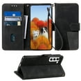 thumbnail image 1 of Splicing Wallet Case for Samsung Galaxy S22, Wrist Strap Card Slots PU Leather Wallet Protection Case Magnetic Closure Stand Flip Case Cover for Samsung Galaxy S22, Black, 1 of 6