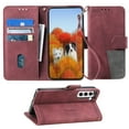 thumbnail image 1 of Splicing Wallet Case for Samsung Galaxy S22, Wrist Strap Card Slots PU Leather Wallet Protection Case Magnetic Closure Stand Flip Case Cover for Samsung Galaxy S22, Winered, 1 of 6