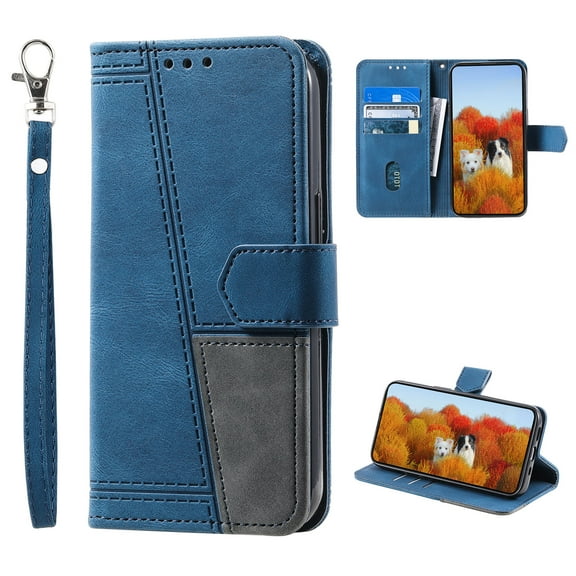 Splicing Wallet Case for iPhone Air, Wrist Strap Card Slots PU Leather Wallet Protection Case Magnetic Closure Stand Flip Case Cover for iPhone Air, Blue