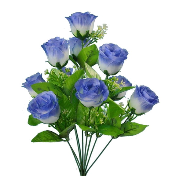 Splihome 10 Heads Stems Artificial Silk Fake Flowers Rose Bud Bunch Wedding Home Outdoor Blue