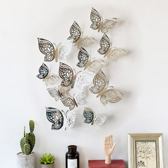 Splihome 12Pcs Butterfly Wall Stickers 3D Decals Home Room Decorations Decor Silver