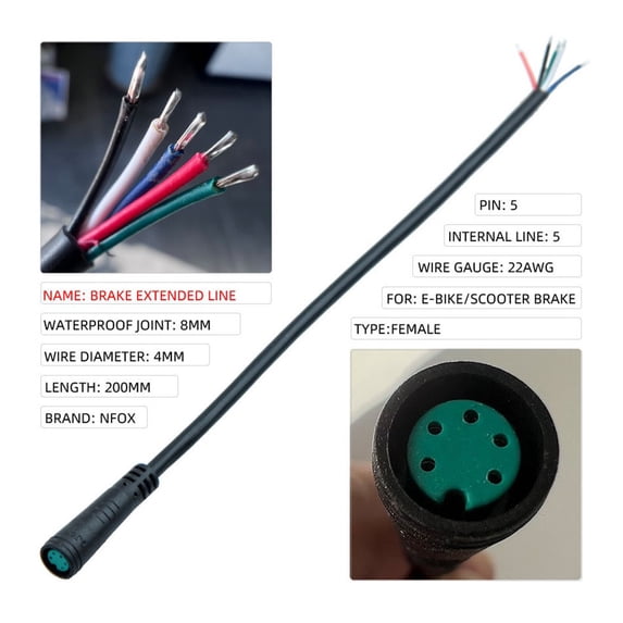 Splihome 20Cm M6 2/3/4/5/6 Pin Male Female Julet Electric Bike Display Connector Cable Waterproof Scooter Brake Cable Pluger Signal Line,5 Pin Female