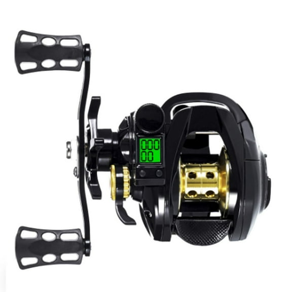 Splihome 7.2:1 Fish Bite Alarm Digital Fishing Baitcasting Reel Counting Depth Position,Black Left