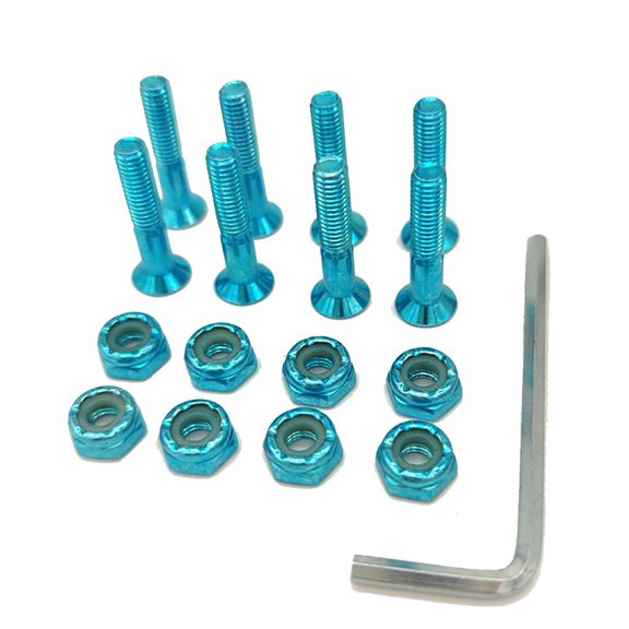 Splihome 8Pcs Carbon Steel Electroplating Skateboard Screw 1 Inch Color Plating 25Mm Bridge Screw Scooter Parts Skateboard Bolts Nuts，Blue