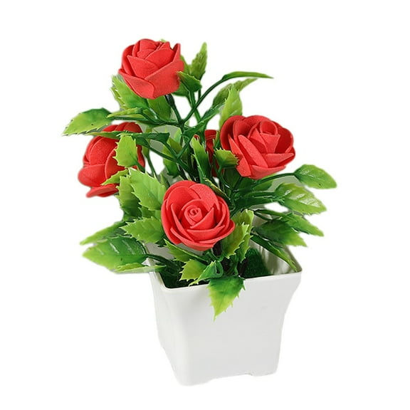 Splihome Beautiful Artificial Flowers in Pot Bouquet For Wedding Balcony Home Decoration Bright red