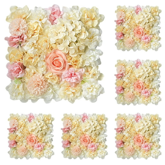 Splihome Flower Wall Panel Floral Backdrop, 6 Pcs Flower Wall Decor, 15" X 15" Silk Rose Wall, Artificial Flower Wall Backdrop Faux Flower Panel for Wedding, Party, Nursery, Home Decor (Yellow Pink)