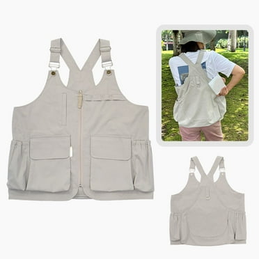 Splihome Foldable Fishing Camping Travel Vest Multi-Pockets Photography Lightweight Vests Rice Gray