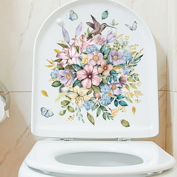 Splihome Hummingbird Flower Wall/Toilet Stickers Home Decor Adhesive Room Mural Art Decal