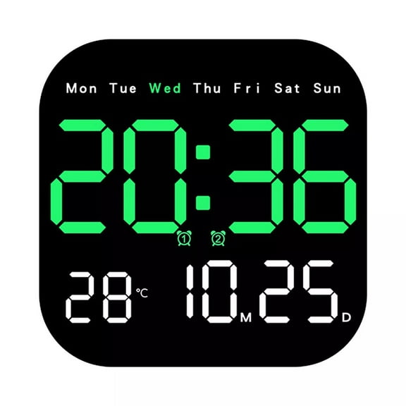 Splihome Led Large Digital Wall Clock Remote Control Temperature Date Week Display Adjust green