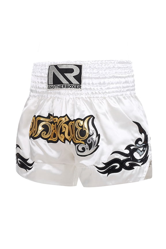 Mma Muay Thai Training Trunks Fitness Shorts Anotherboxer-Unisex Boxing Shorts for Adult Patchwork Embroidery Boxing Shorts，M White