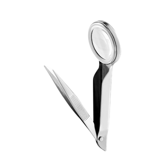 Splinters Eyebrow Tweezers with Magnify Glass Handheld Magnifier Forceps Eyebrow Removal Essential for Ingrown Hair