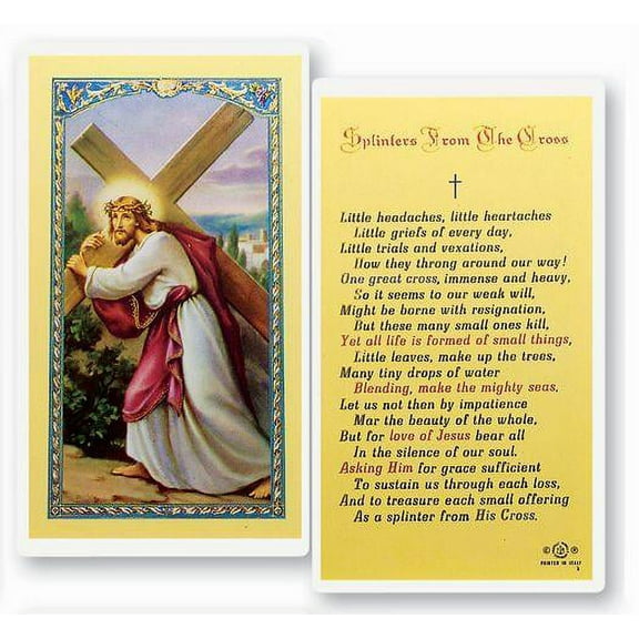 Splinters from the Cross Laminated Catholic Prayer Holy Card with Prayer on Back, Pack of 25