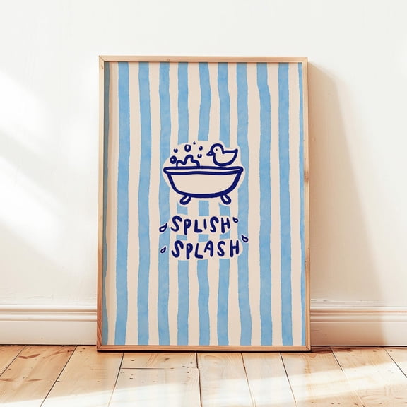 Splish Splash Bathtub Blue Bathroom Minimalist Washroom Wall Decor Design1 Unframed Paper Print