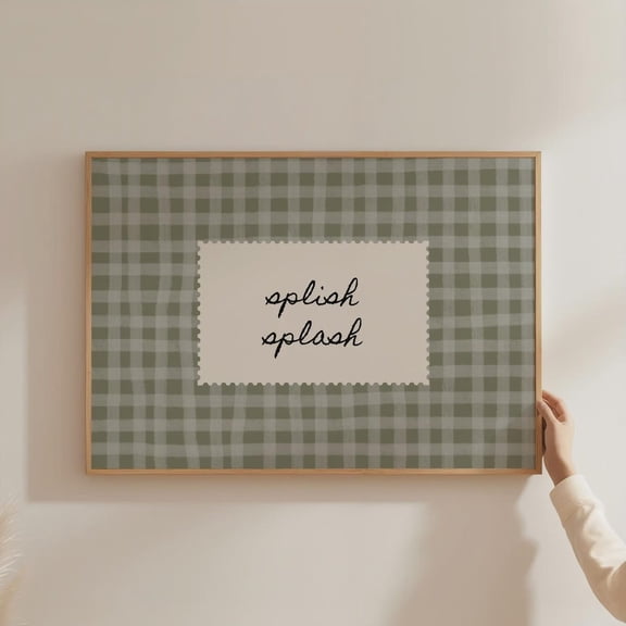 Splish Splash Gingham Wall Art Bathroom Print, Unframed Paper Print Size 16x24