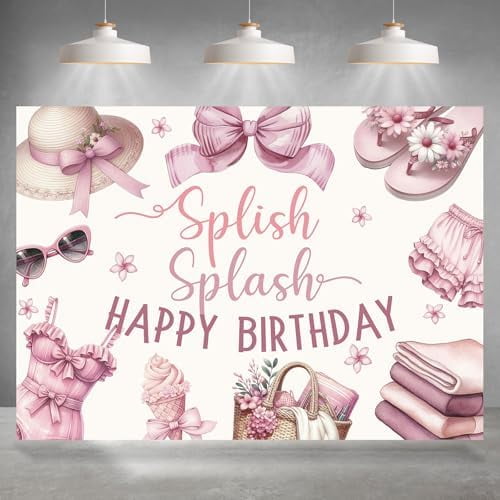Suuner Splash Splish Splash Happy Birthday Backdrop for Girls Summer Beach Blush Pink ...