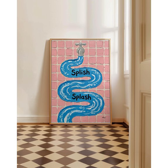 Splish Splash Print Horizontal, Vintage Bathroom Wall Art, Funny Painting, Retro Restroom Poster, Cozy Home Decor, Poster Only