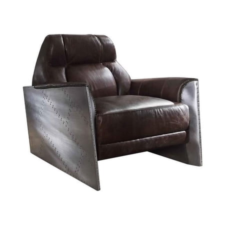 Split Back Leatherette Lounge Chair with Nailhead Trim Brown and Silver