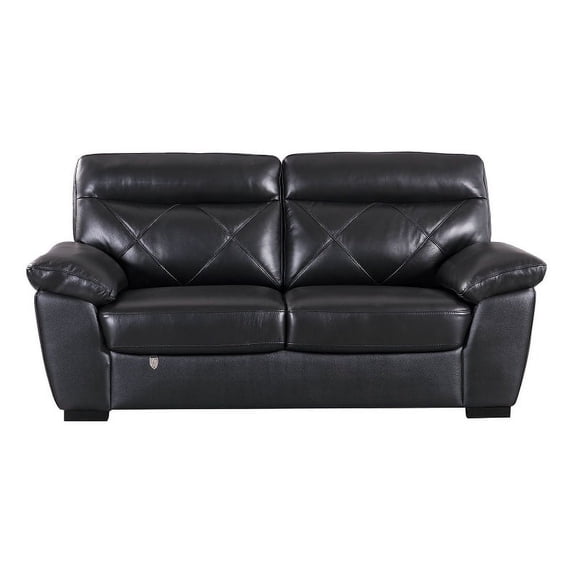 Split Back Leatherette Loveseat with Diamond Pattern and Padded Arms Black