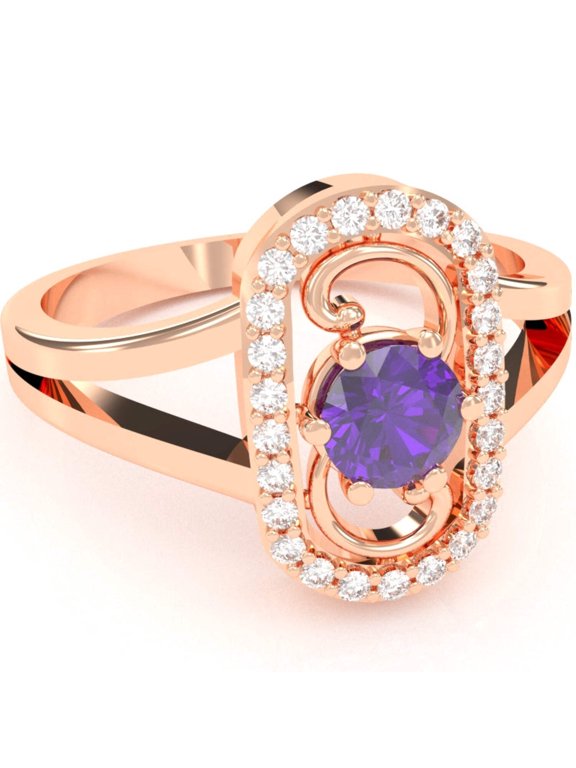 Split Band Amethyst Diamond Cocktail Ring In 14k Rose Gold
