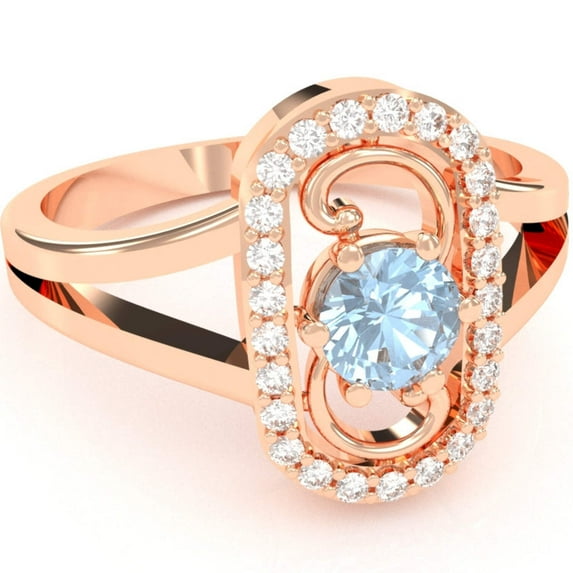 Split Band Aquamarine Diamond Cocktail Ring In 14k Rose Gold