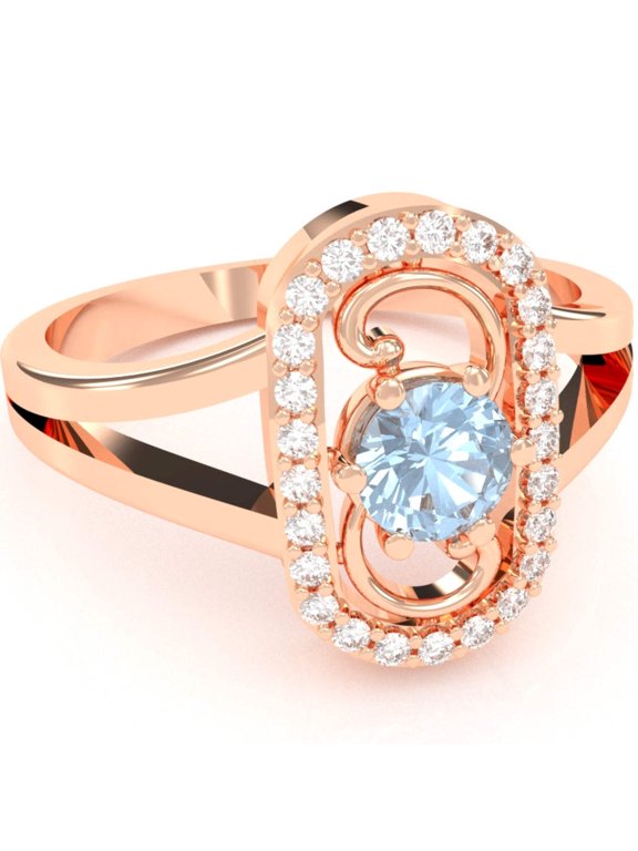 Split Band Aquamarine Diamond Cocktail Ring In 14k Rose Gold