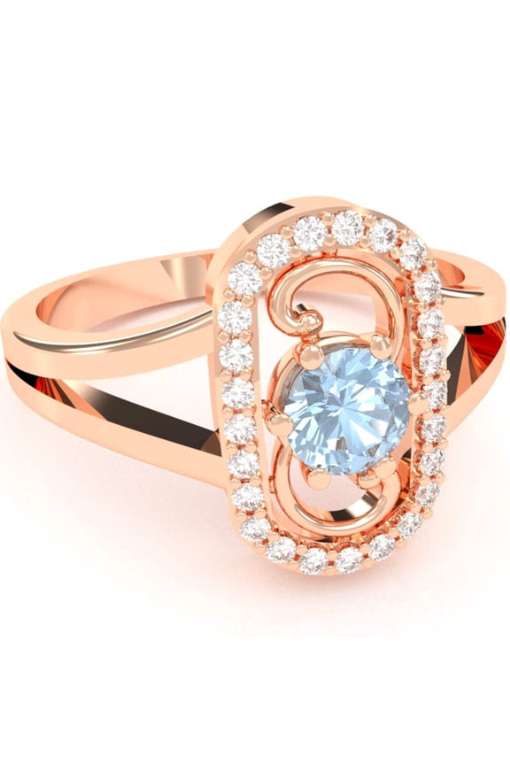 Split Band Aquamarine Diamond Cocktail Ring In 14k Rose Gold