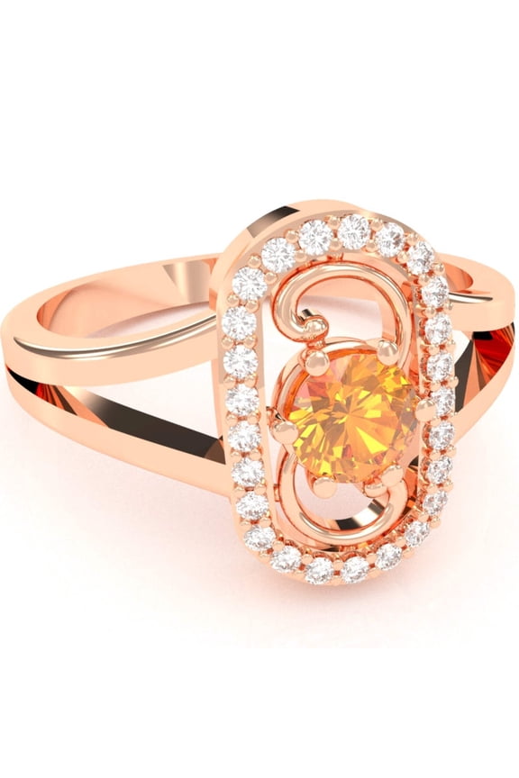 Split Band Citrine Diamond Cocktail Ring In 14k Rose Gold