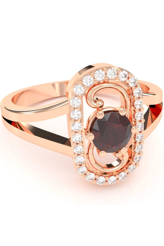 Split Band Garnet Diamond Cocktail Ring In 14k Rose Gold