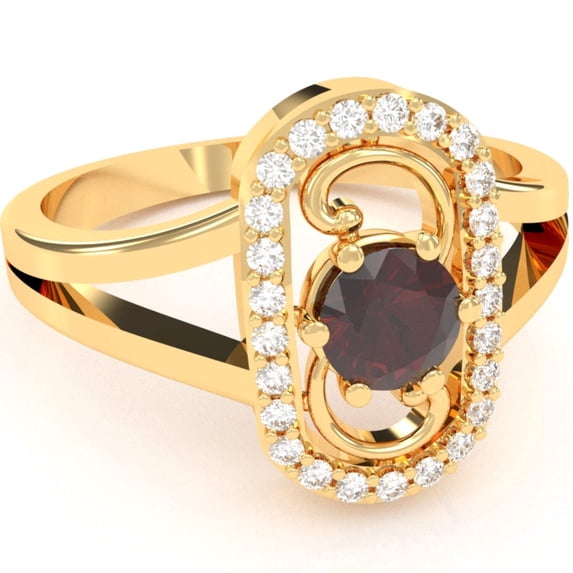 Split Band Garnet Diamond Cocktail Ring In 14k Yellow Gold
