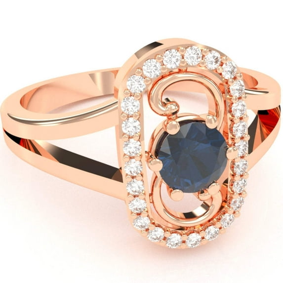 Split Band Lab-Created Sapphire Diamond Cocktail Ring In 14k Rose Gold
