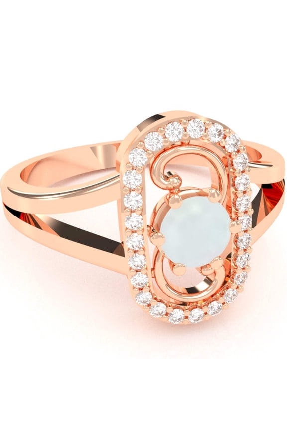 Split Band Opal Diamond Cocktail Ring In 14k Rose Gold