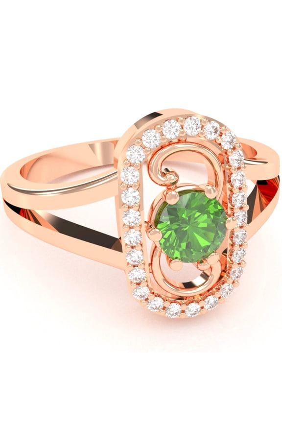 Split Band Peridot Diamond Cocktail Ring In 14k Rose Gold