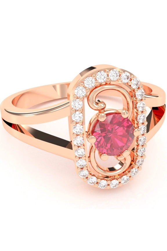 Split Band Pink Tourmaline Diamond Cocktail Ring In 14k Rose Gold