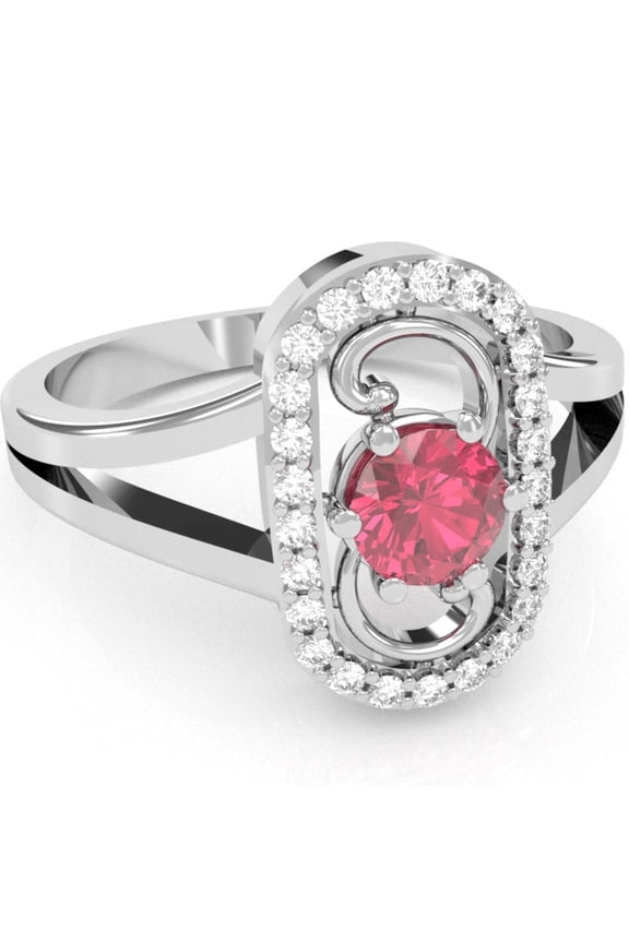 Split Band Pink Tourmaline Diamond Cocktail Ring In 14k White Gold