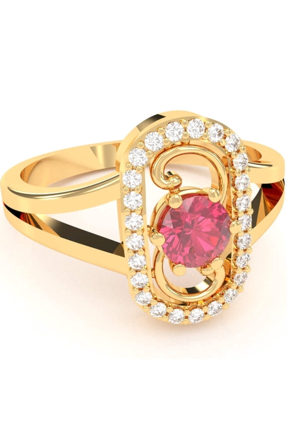 Split Band Pink Tourmaline Diamond Cocktail Ring In 14k Yellow Gold