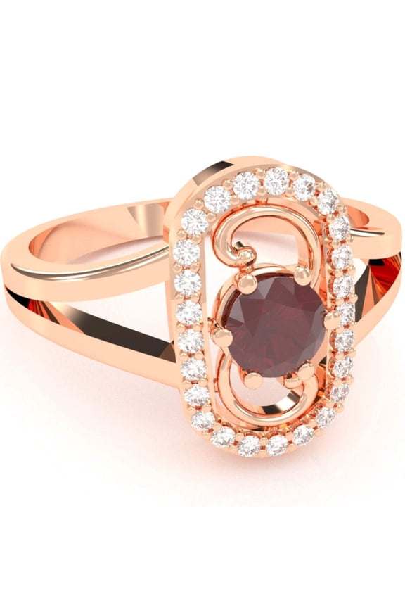 Split Band Ruby Diamond Cocktail Ring In 14k Rose Gold