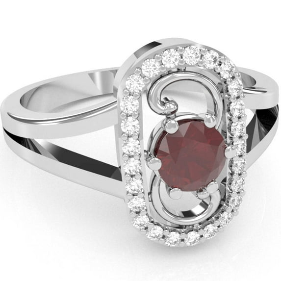 Split Band Ruby Diamond Cocktail Ring In 14k White Gold