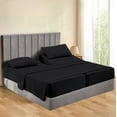 thumbnail image 1 of Split Bed Sheet Set 5 Pieces (1 Flat, 2 Fitted Sheet, 2 Pillow Covers) - 100% Egyptian Cotton - 1000 Thread Count Deep Pocket up to 15" Mattress Size Split Queen Color Black Solid, 1 of 5