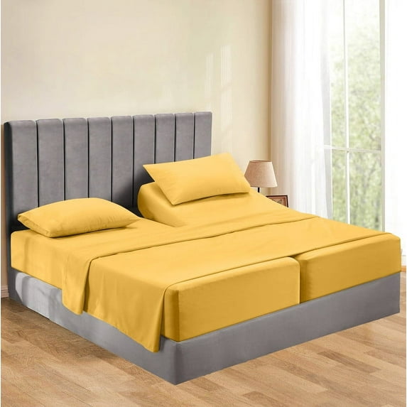 Split Bed Sheet Set 5 Pieces (1 Flat, 2 Fitted Sheet, 2 Pillow Covers) - 100% Egyptian Cotton - 1000 Thread Count Deep Pocket up to 30" Mattress Size Split California King Color Gold Solid
