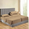 thumbnail image 1 of Split Bed Sheet Set 5 Pieces (1 Flat, 2 Fitted Sheet, 2 Pillow Covers) - 100% Egyptian Cotton - 300 Thread Count Deep Pocket up to 27" Mattress Size Split Queen Color Taupe Solid, 1 of 5