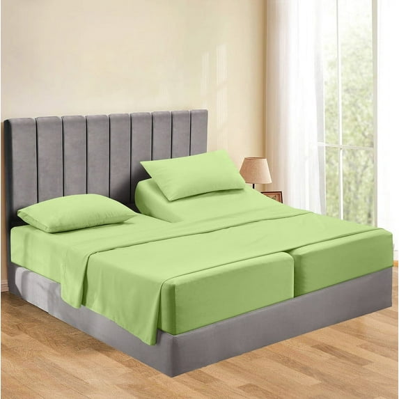 Split Bed Sheet Set 5 Pieces (1 Flat, 2 Fitted Sheet, 2 Pillow Covers) - 100% Egyptian Cotton - 700 Thread Count Deep Pocket up to 34" Mattress Size Split King Color Sage Solid