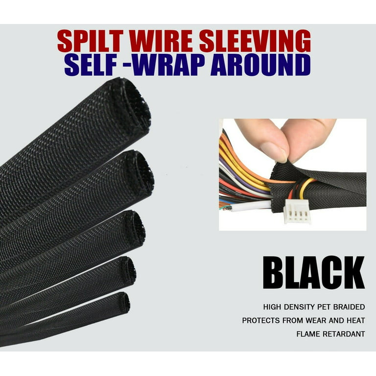 Split Braided Sleeve Cabling Power Cord Guard Cable Sheathing Mesh Wire Loom  Lot 