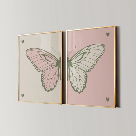 Split Butterfly Print Y2K Preppy Decor, Set 2, Poster Only
